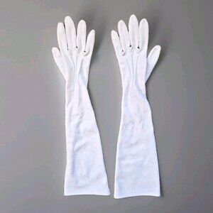 Vintage Long White Gloves Small Size 6.5 Pearl Buttons Evening Formal Nylosuede